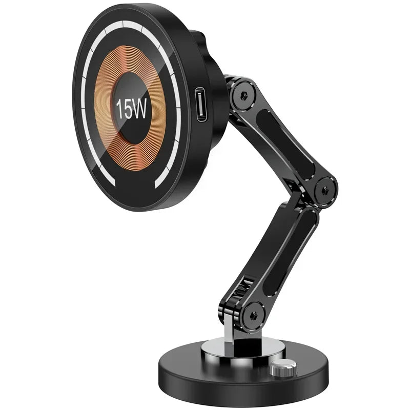 15W Magnetic Wireless Car Charger Mount – Strong MagSafe Phone Holder with 360° Rotation & Fast Charging for iPhone 15/14/13/12