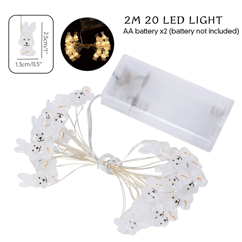 2/1 meter Easter String Lights for Home Decor 20 LED Glowing Easter Bunny Egg Carrot Fairy Light Ornament Decorations