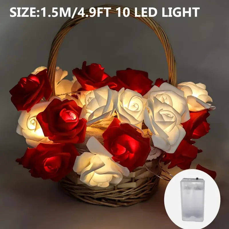 Artificial Rose Flower LED String Lights (10/20 LEDs) – Decorative Fairy Light Garland for Home, Wedding, and Party Decor