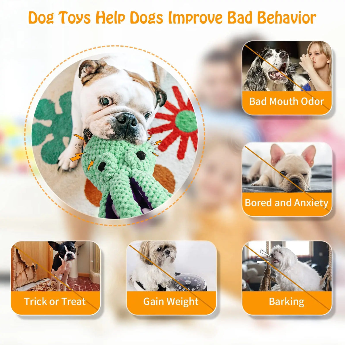 Plush Pet Chew Toy with Octopus and Food Designs
