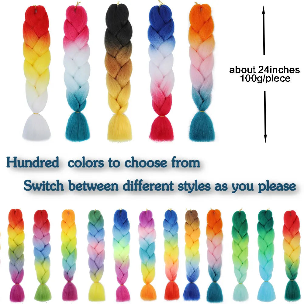 GlowStrands 24” Jumbo Braids for Kids & Adults – Ombre Kanekalon Hair Extensions, Easy Styling & Natural Feel