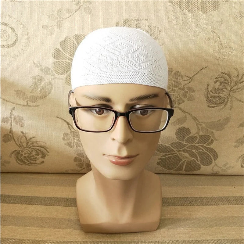 2025 New Muslim Men Knitted Prayer Hat Breathable Islam Keffiyeh Turkish Kufi Cap Musulman Arab Men's Kippah Homme Hat