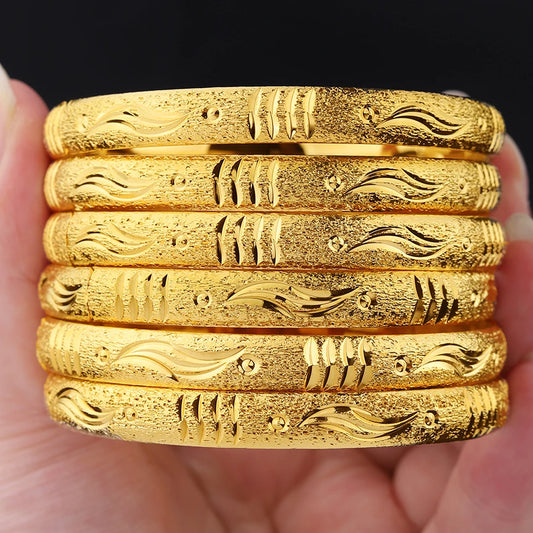 Golden Middle East 6-Piece Ethiopian Girl Copper Bracelets – Dubai Women's Fashion Jewelry, Eritrean Bride Wedding Gift