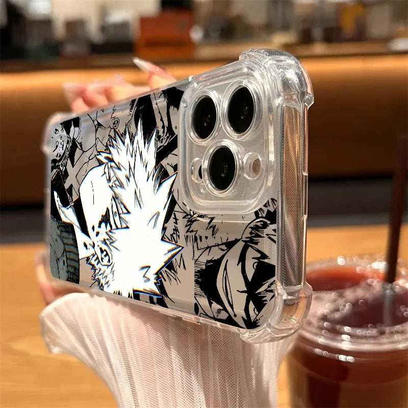 Katsuki Bakugo Anime Clear Phone Case for iPhone 17 Air, 17, 16e, 16, 15, 14, 13, 12, 11 Pro Max Plus Soft Silicone Cover