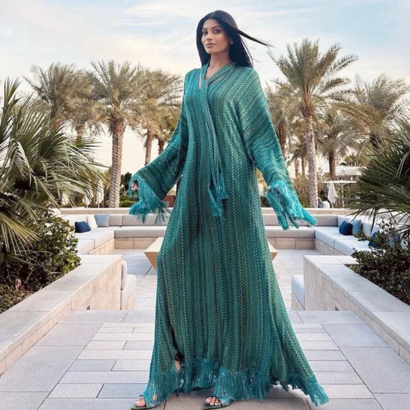 Beach Robe Pattern Women's Tassel Maxi Dress | Eri Siciliano