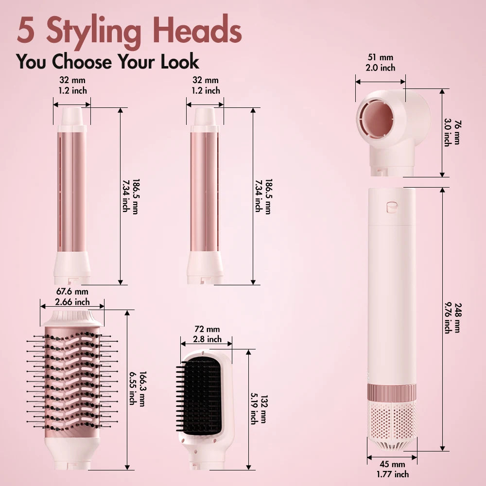 5-in-1 Detachable Hair Dryer Brush & Curling Iron Styling System
