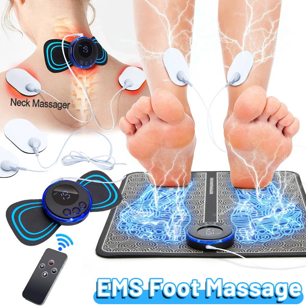 Electric Foot Massager Pad – EMS Pulse Muscle Stimulation Device for Pain Relief and Relaxation