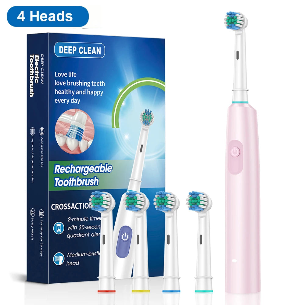 Rechargeable Rotating Electric Toothbrush for Adults, Deep Cleaning, 8 Soft Replacement Brush Heads Included