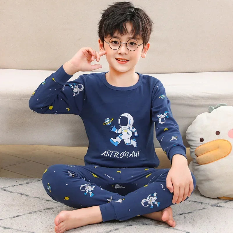 Kids Pajamas Set, 100% Cotton Soft Long Sleeve Sleepwear for Toddlers & Children Ages 2–13, Astronaut Print