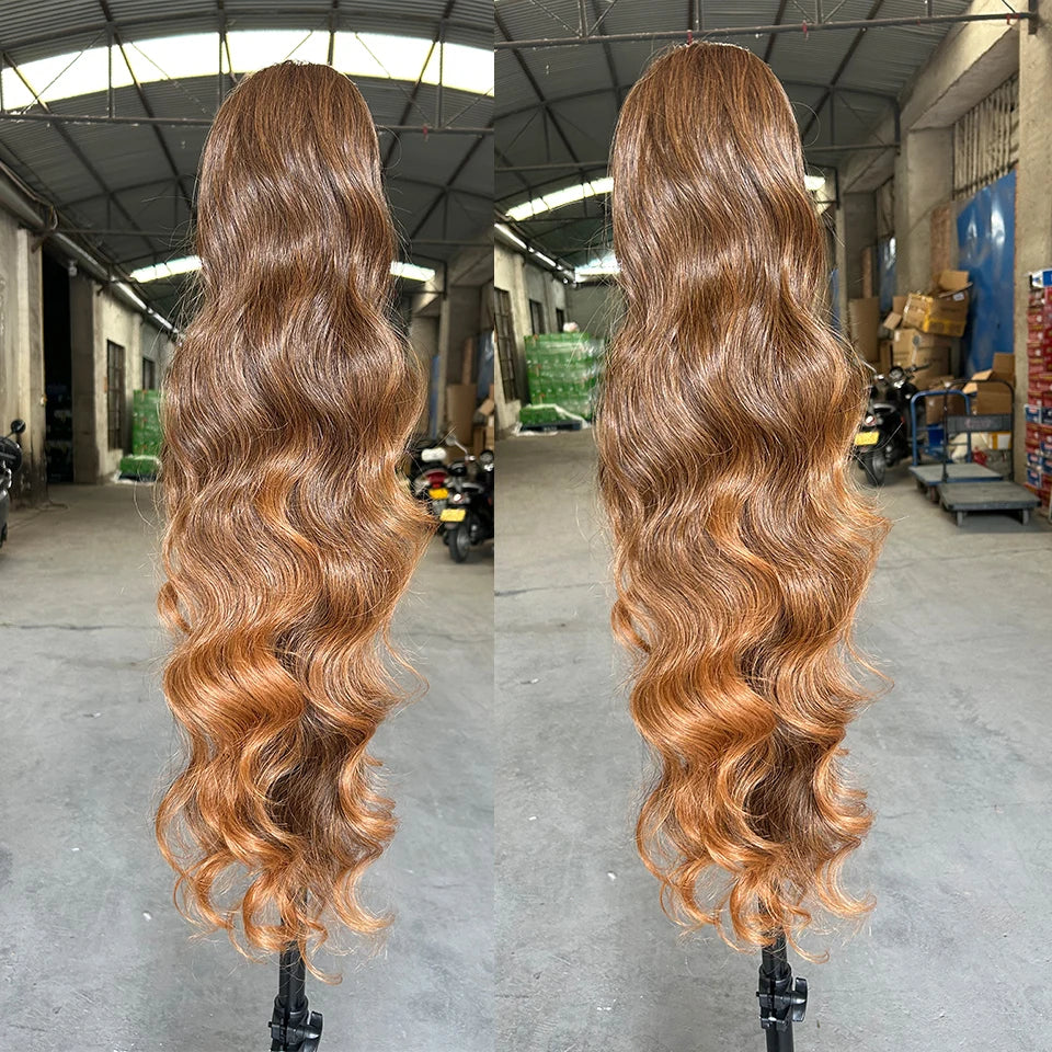 28-Inch Synthetic Drawstring Ponytail – Ombre Brown & Piano Blonde Body Wave, 180g Heat-Resistant Hair Extension