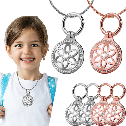 Airtag Holder Necklace, Titanium Alloy Metal Dial Design Airtag Case Necklace for Kids, 75cm/29.5in Adjustable Alloy Chain Airtag Necklace for Adults