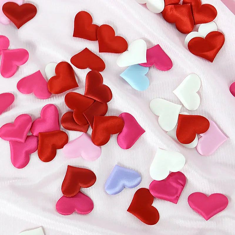 100/200 pcs Artificial Love Heart Petals – Satin & Sponge Confetti for Valentine’s Day, Wedding, Party, Table and Bed Decorations