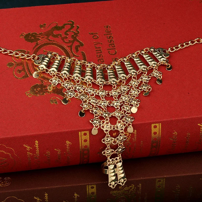 Luxury Handmade Gold-Plated Bracelet and Ring Set – Arabic-Inspired Middle Eastern Wedding Jewelry Gift for Women