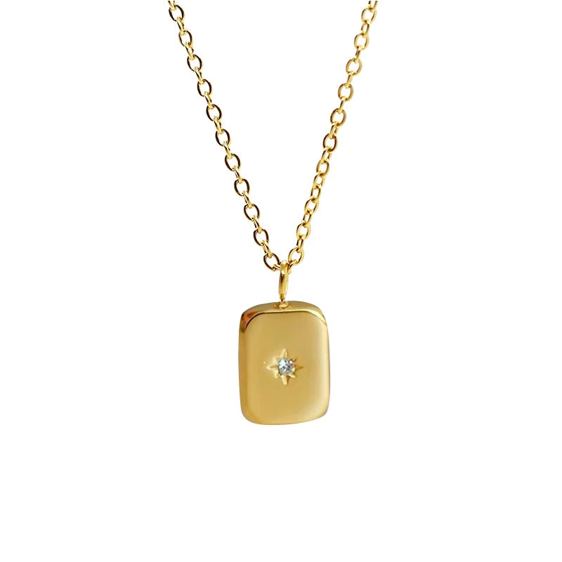 Vintage-Style Rhinestone Pendant Necklace for Women – Stainless Steel Fashion Jewelry