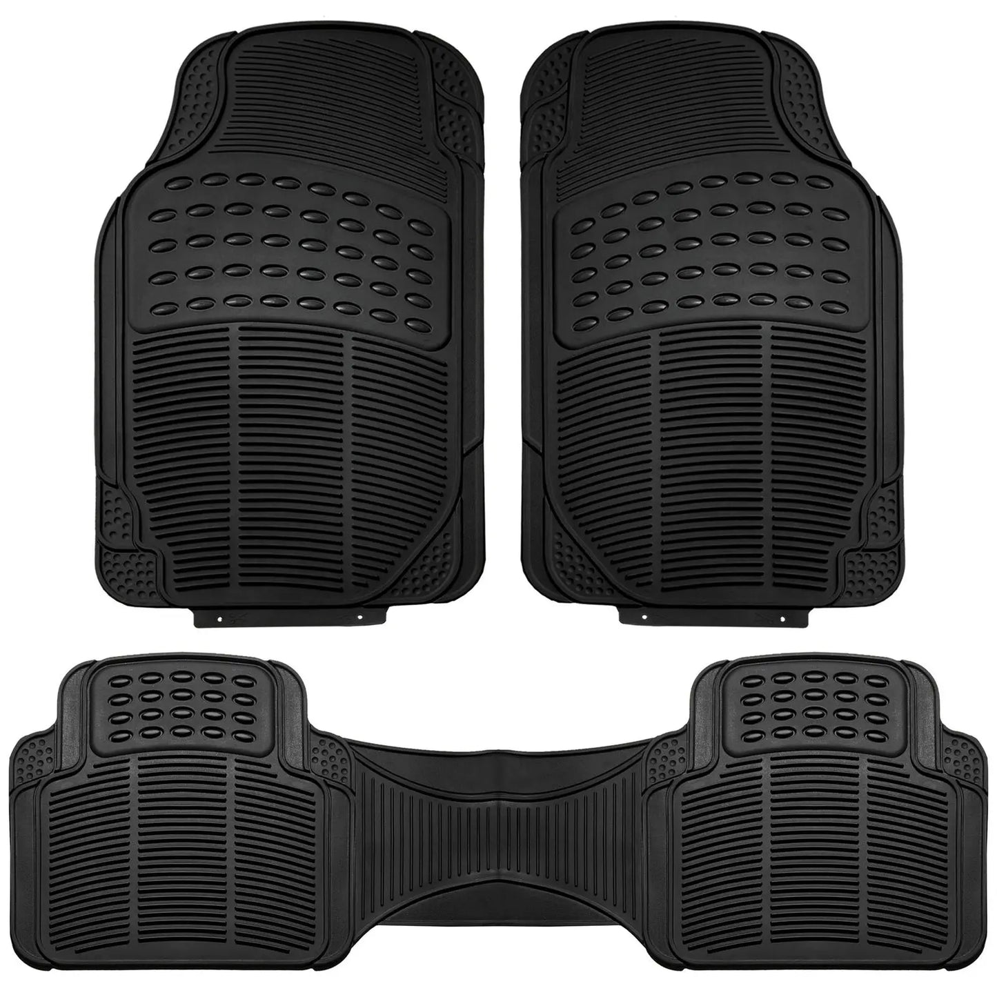 Universal All-Weather Rubber Car Floor Mats – Heavy-Duty Non-Slip 3-Piece Set, Black