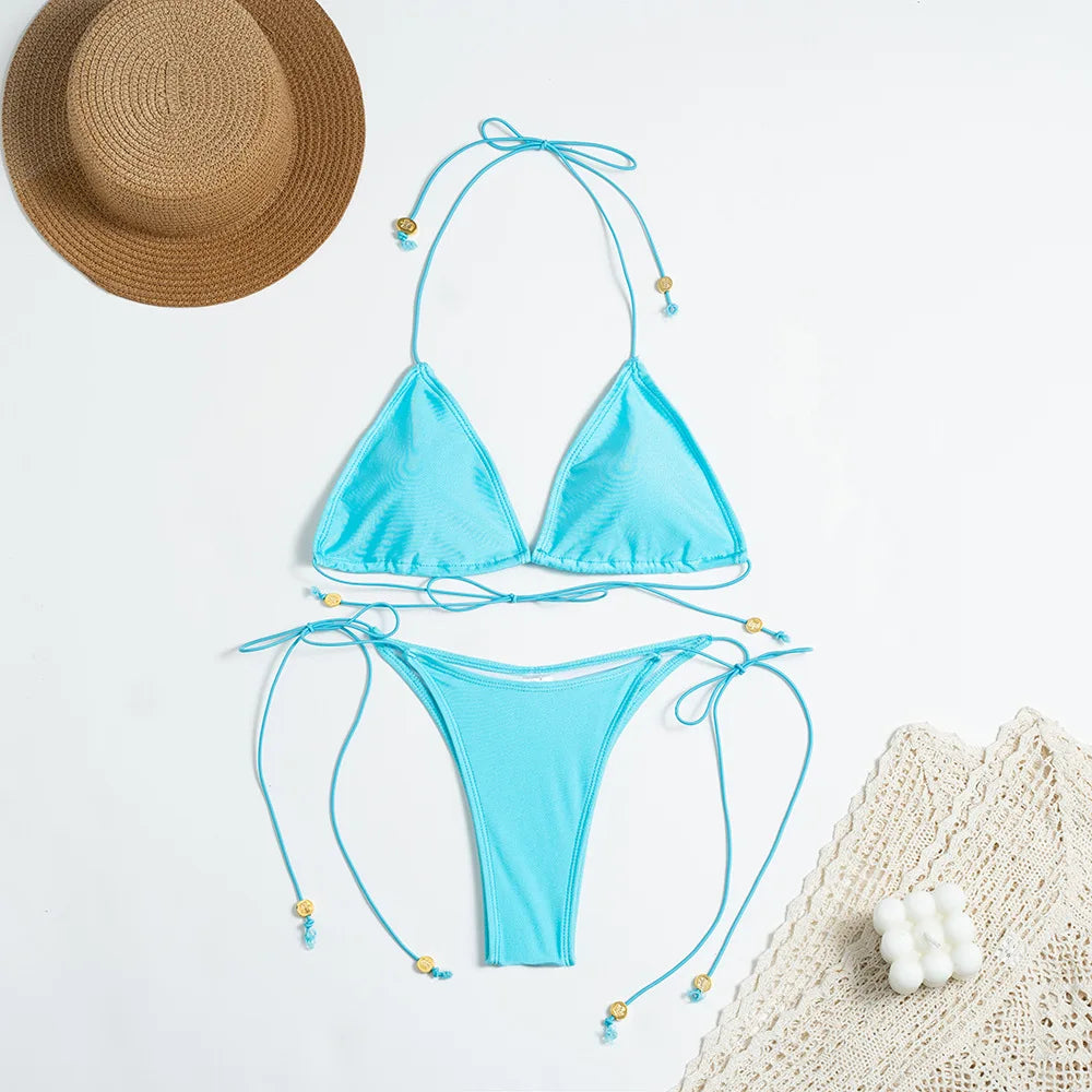 Women’s Printed Bikini Set – Halter Backless Swimwear, Beachwear, Biquini