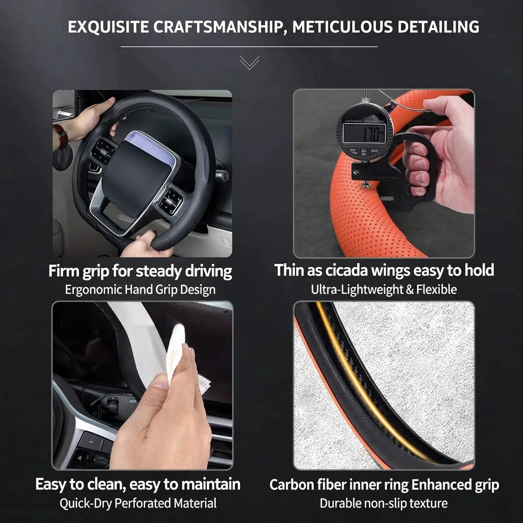 Textured Faux Leather Car Steering Wheel Cover, 38 cm