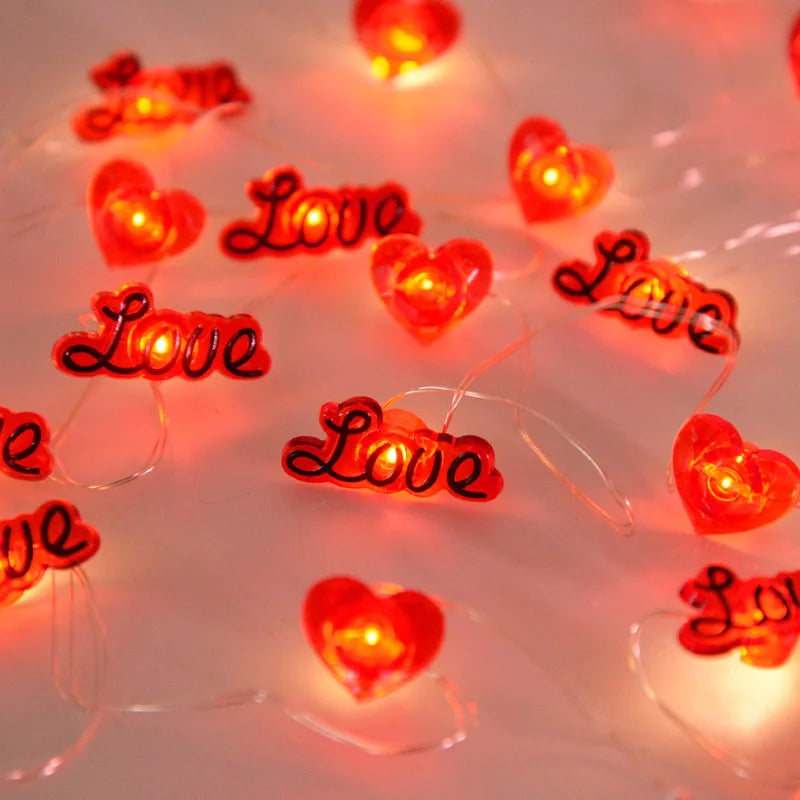 2M 20LED Love Heart String Lights Valentine's Day Fairy Garland Light Wedding Birthday Festival Party Home Room DIY Decorations