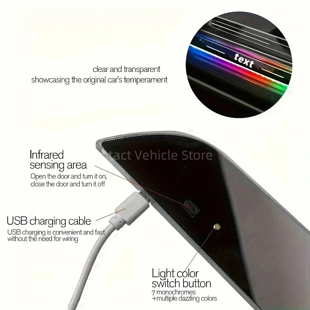 2/4PCS Car Door LED Logo Projector Lights – USB Rechargeable Wireless Welcome Courtesy Lights, Moving Illuminated Sill & Scuff Plate