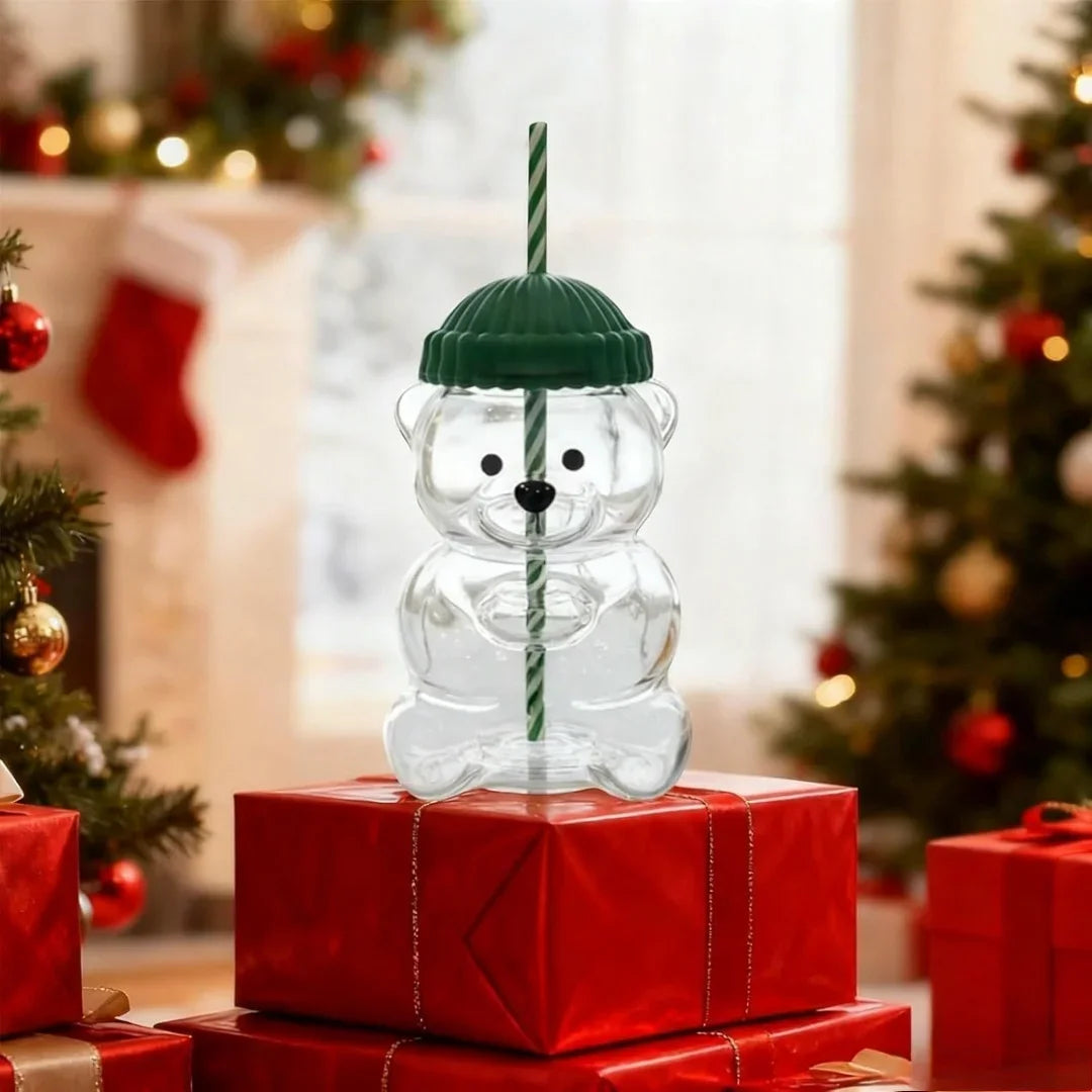 500ml Cute Bear Shaped Cup with Straw – Transparent Cartoon Coffee, Milk & Water Tumbler