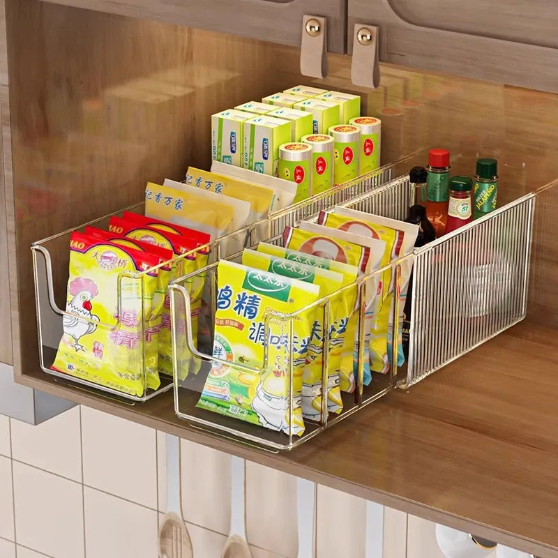 Clear Plastic Expandable Spice Organizer with Dividers – Snack, Tea Packet & Pantry Storage Containers