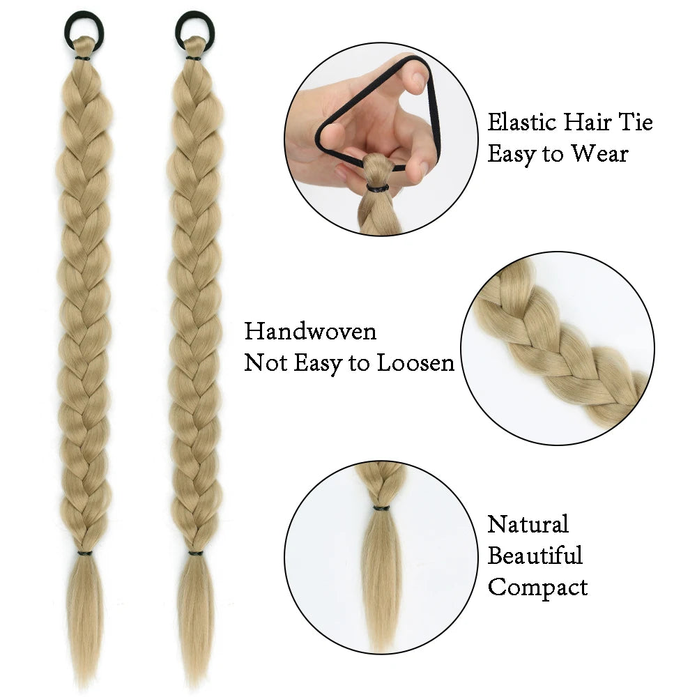 24-Inch Synthetic Twist Braid Ponytail Extension with Rubber Band – Braided Hair for Women, Daily Wear