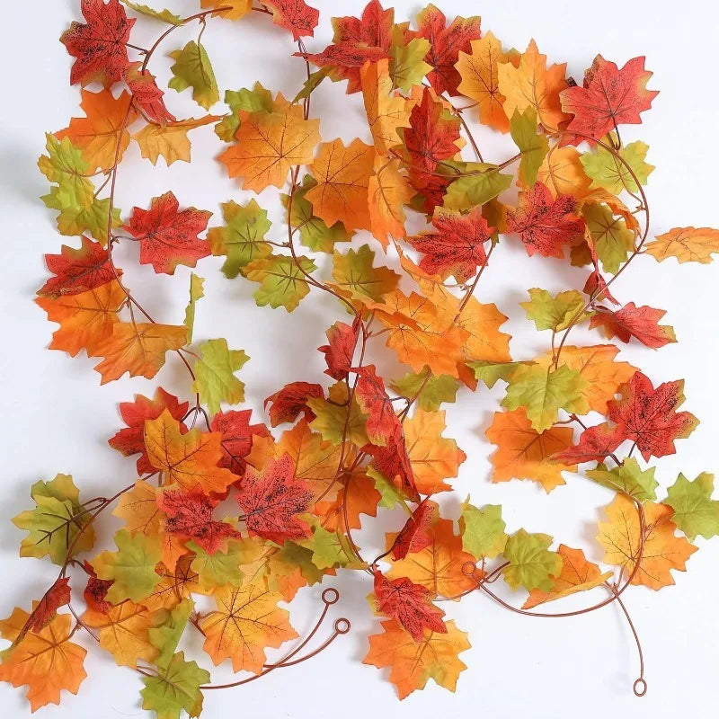 2M Artificial Maple Leaf Garland – Fall Faux Vine for Autumn Decor, Thanksgiving, Halloween, Weddings & Seasonal Home Decoration