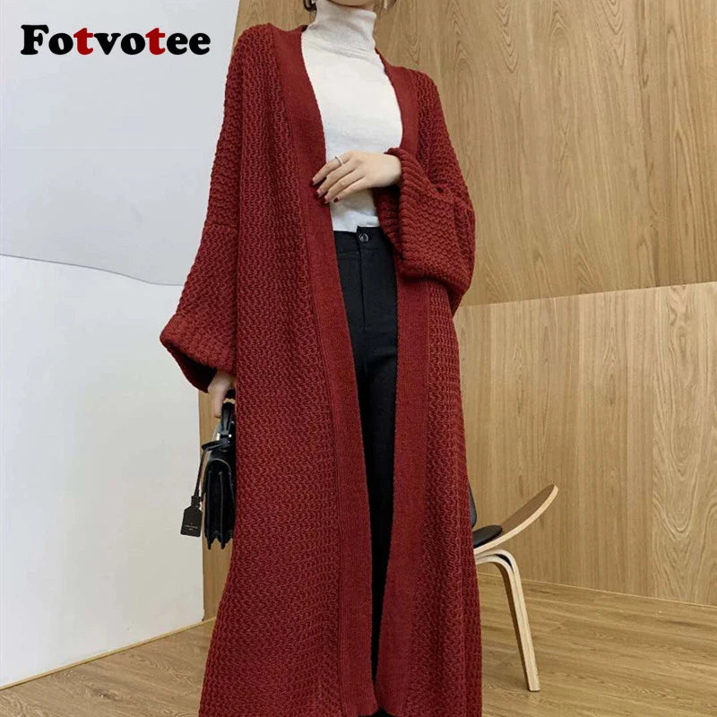 Women's Oversized Stretch Cardigan – Open Stitch Knit Sweater, Long Sleeve, Autumn Winter Fashion Coat"