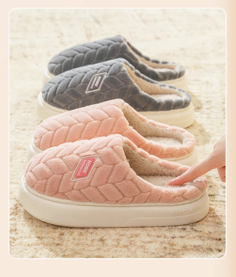 Women's Plush Cotton Slippers – Soft, Warm & Anti-Slip Indoor Footwear for Autumn & Winter