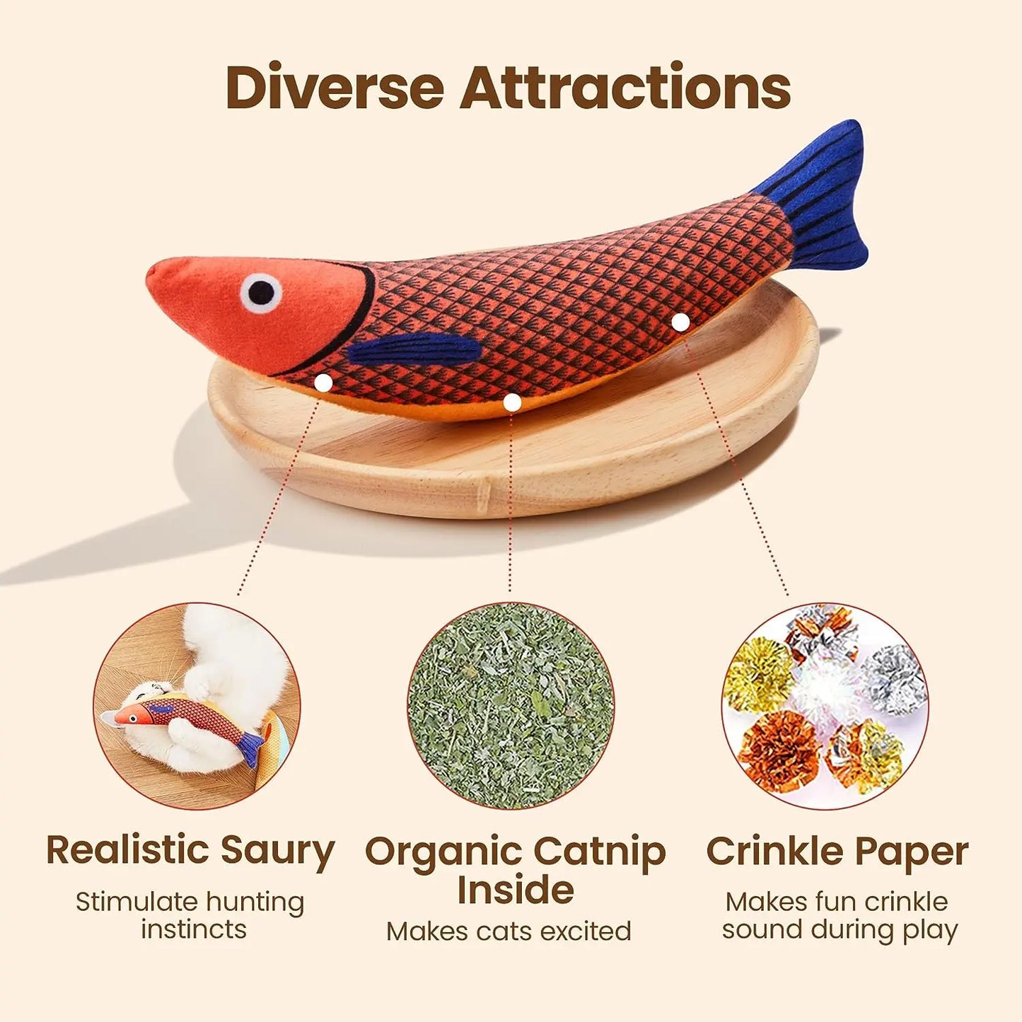 Interactive Cat Fish Toy with Catnip – Soft Durable Plush Chew Toy for Kittens and Cats