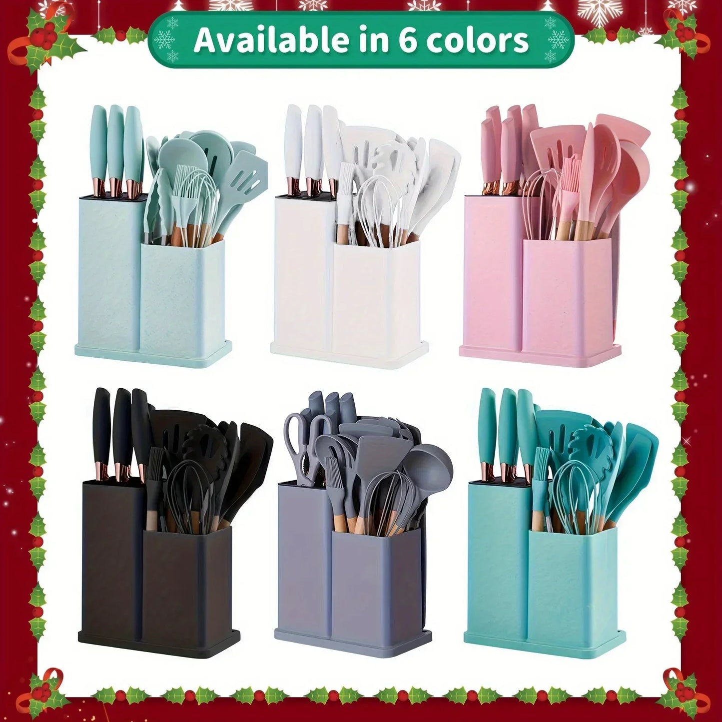 19-Piece Non-Stick Silicone Kitchen Utensil Set with Knives and Bamboo Storage – Heat-Resistant Tools Perfect for Cooking