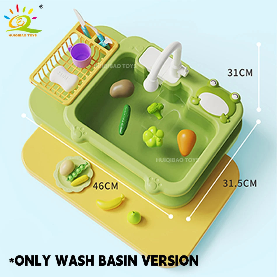 Kids Electric Dishwasher Toy with Kitchen Sink, Pretend Play Dish Washing Set, Educational Role Play Kitchen Toy for Children