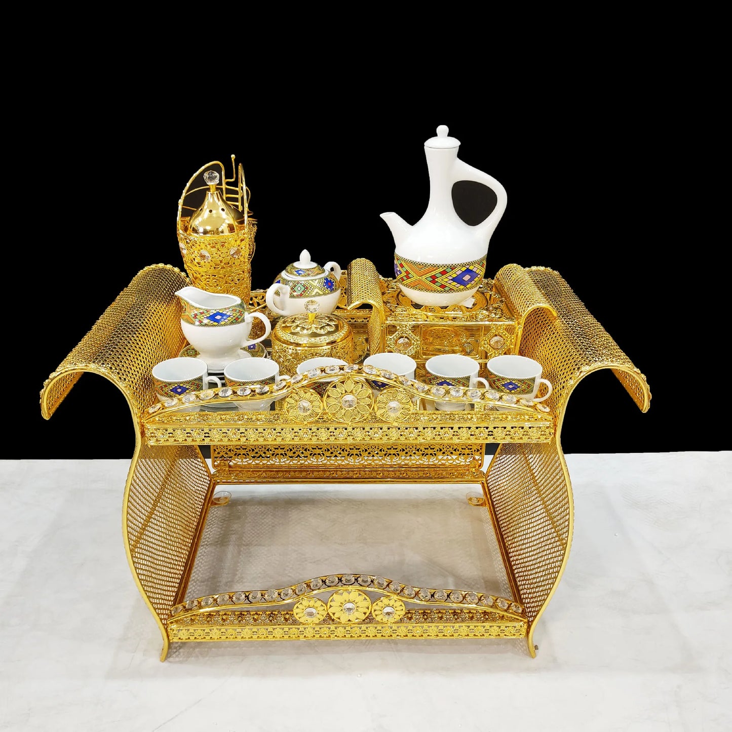 Middle Eastern Arabian Popular Eritrea Ethiopia Habesha Luxury Incense Burner – Aromatherapy Coffee Table Metal Ornament Set for High-End Home Décor