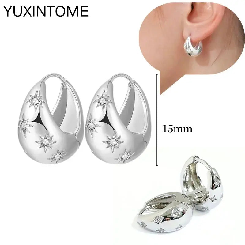 925 Sterling Silver Multi-Turn Hoop Earrings with White Zircon, Fashion Punk Jewelry for Women