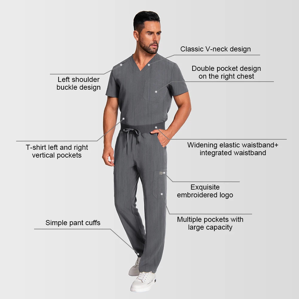 Men's Medical Scrubs Set – Short Sleeve V-Neck Top & Pants
