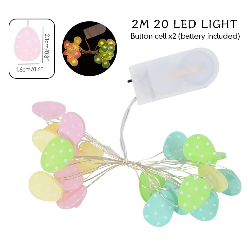 2/1 meter Easter String Lights for Home Decor 20 LED Glowing Easter Bunny Egg Carrot Fairy Light Ornament Decorations