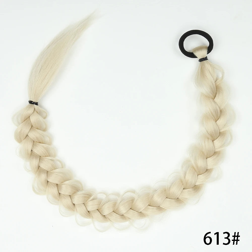 24-Inch Synthetic Twist Braid Ponytail Extension with Rubber Band – Braided Hair for Women, Daily Wear