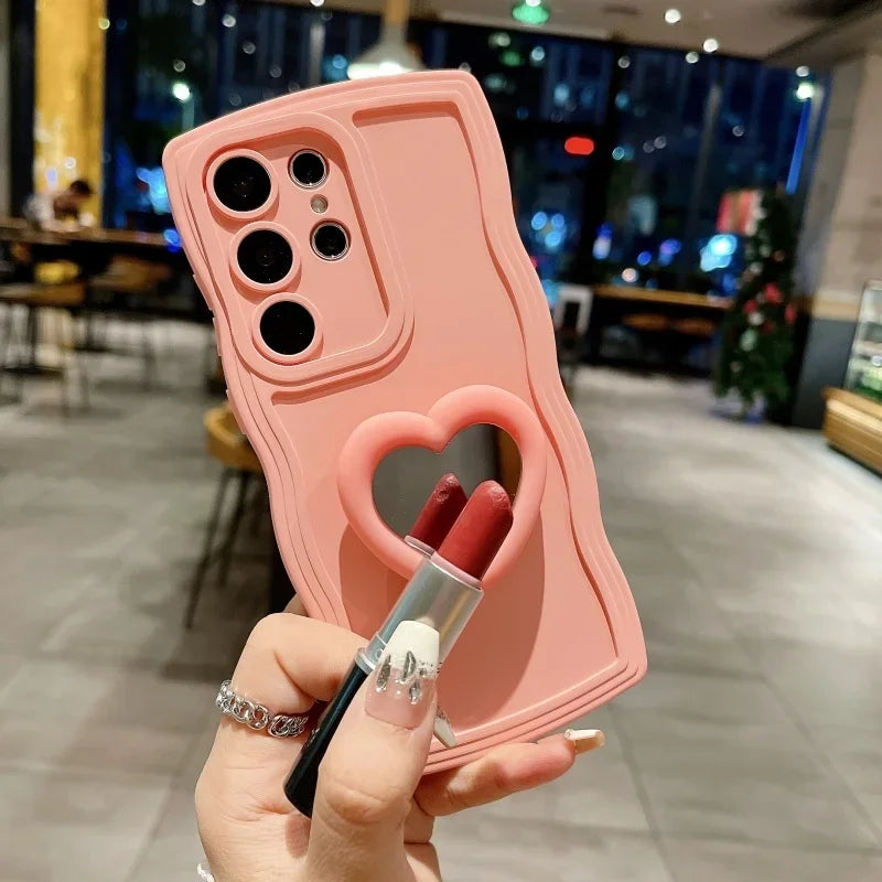 Mirror Love Heart Bracket Phone Case for Samsung Galaxy