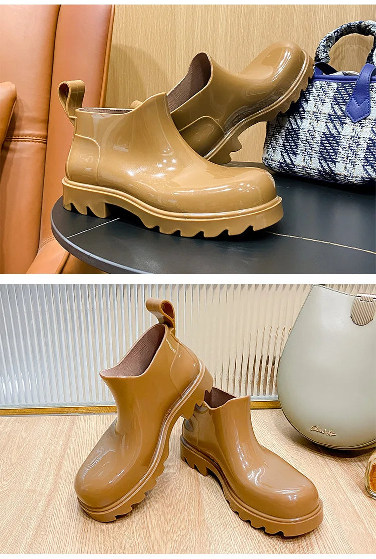 Women's Waterproof Rain Boots – New Luxury Jelly Short Boots with Thick Sole, Candy Colors
