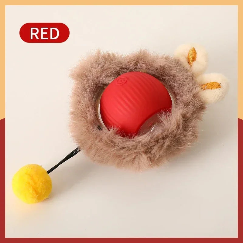 Cat Interactive Ball Toy - Automatic Rolling Ball with Faux Tail, Rechargeable Smart Pet Electric Toy for Dog & Cat Training, Imitates Mouse Movement