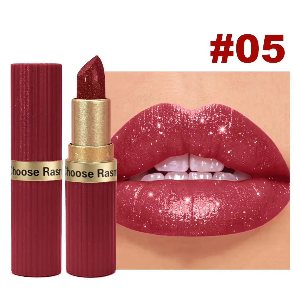 Pearlescent Velvet Lipstick – Long-Lasting Metallic Shimmer Finish, Waterproof Makeup