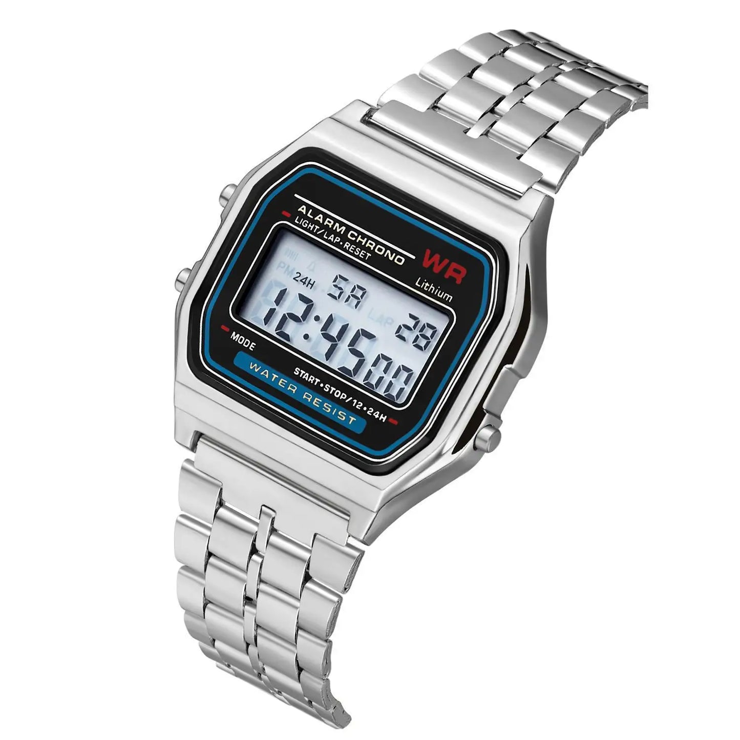 Vintage LED Digital Watch with Steel Strap – Unisex Electronic Sports Wristwatch, Valentine’s Day Gift