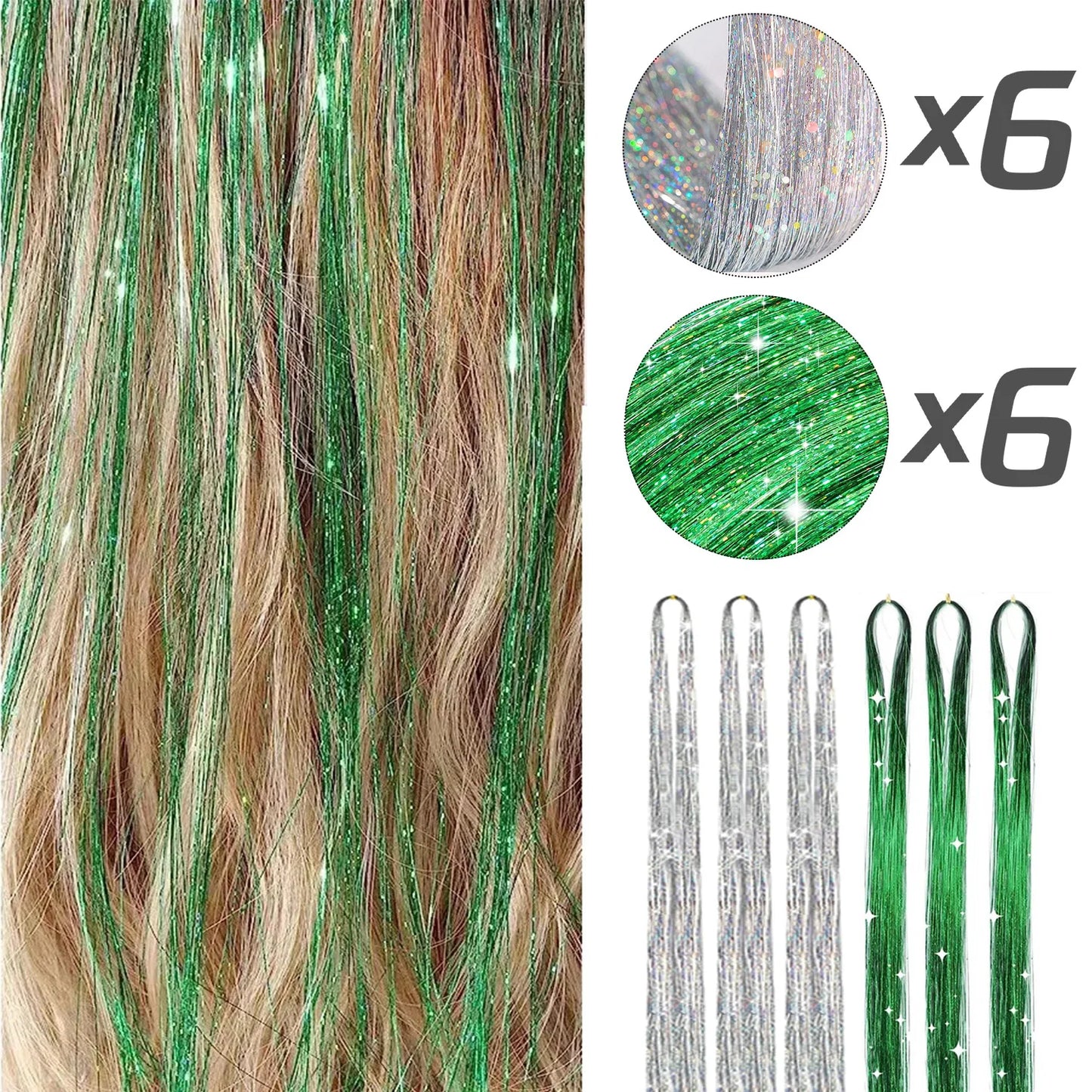 Glitter Hair Tinsel Extensions – 12-Piece Sparkling Fairy Hair Accessories for All Occasions