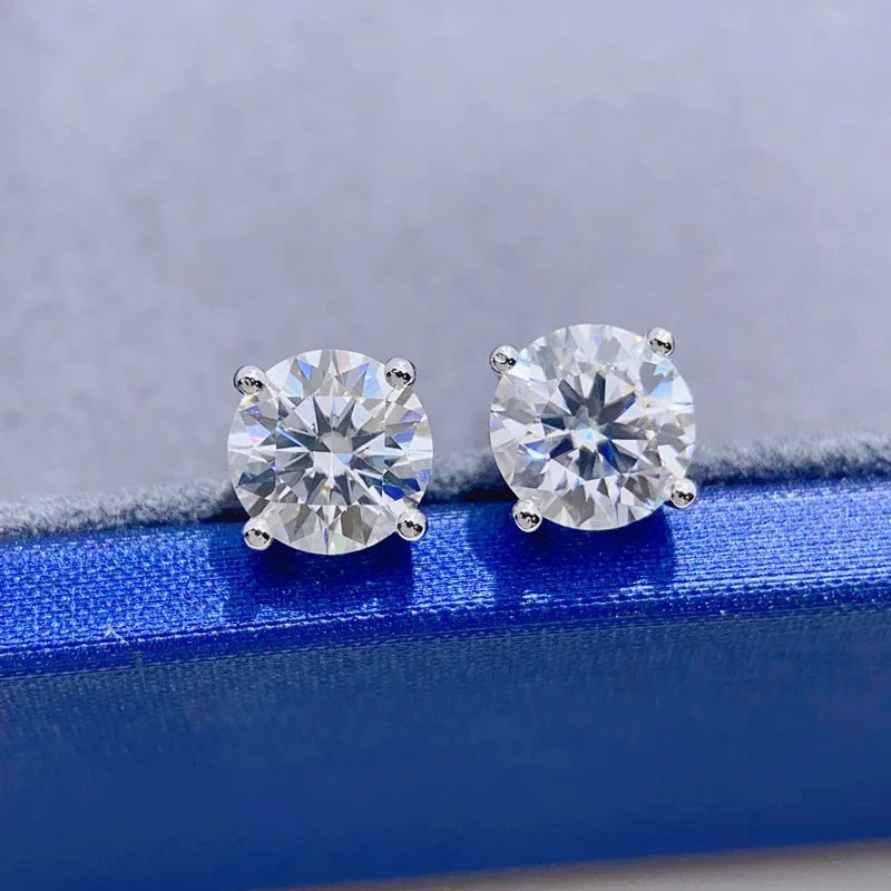 Moissanite Stud Earrings – S925 Sterling Silver Unisex Studs (1–2 CT Options)