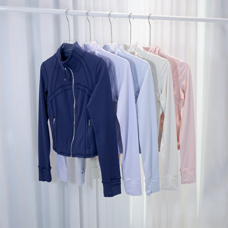 Women's Slim Fit Yoga & Workout Jacket with Gold Zipper – Long Sleeve Athletic Sports Jacket