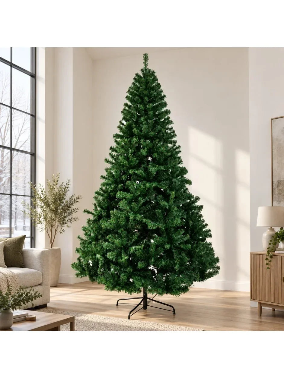 Green Artificial Christmas Tree with Metal Stand, 120–300 cm PVC Holiday Tree with Optional Separate Warm White USB Light String