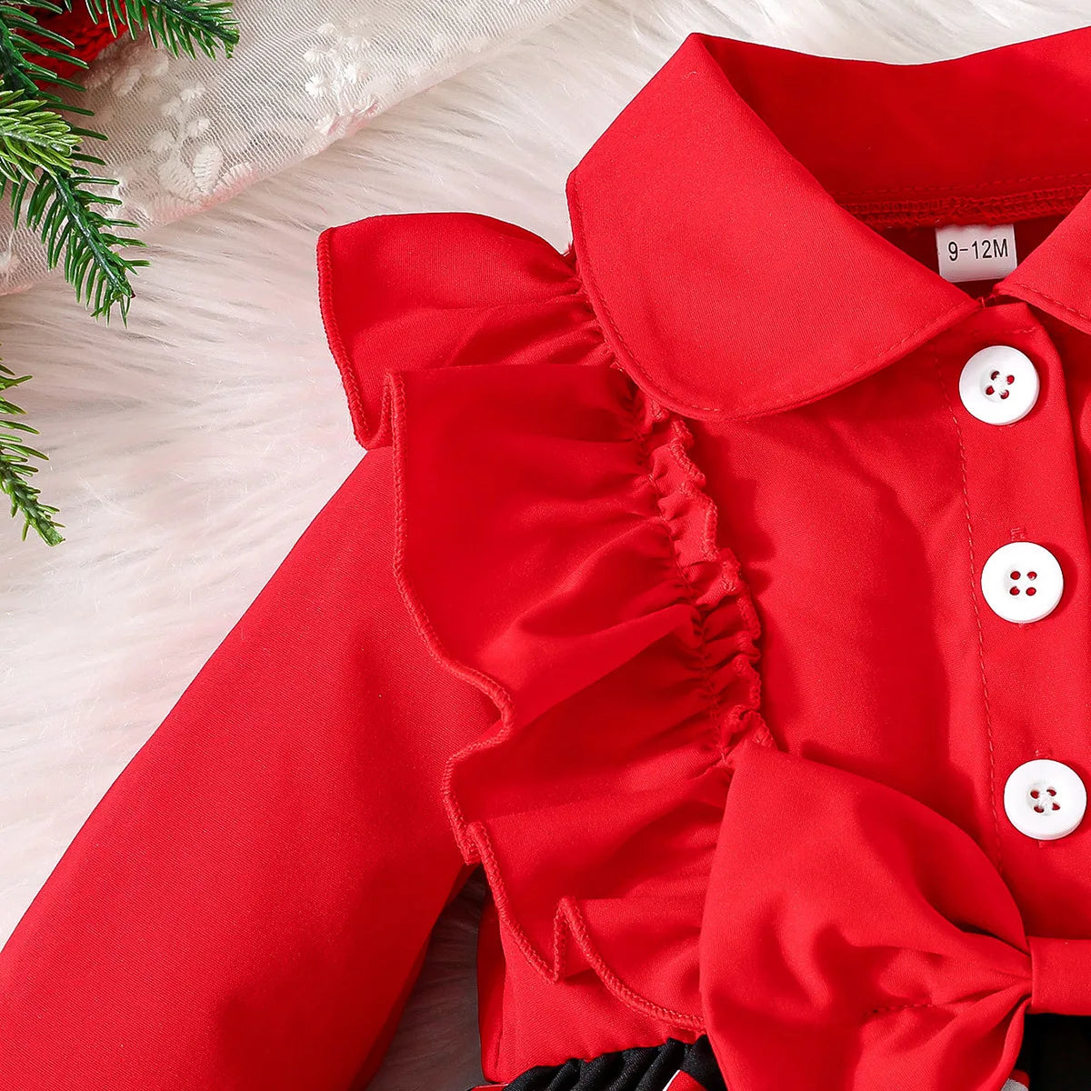 Baby Girl New Year Dress – Green Christmas Tree Print Outfit, “My First New Year” Costume for Newborns & Toddlers