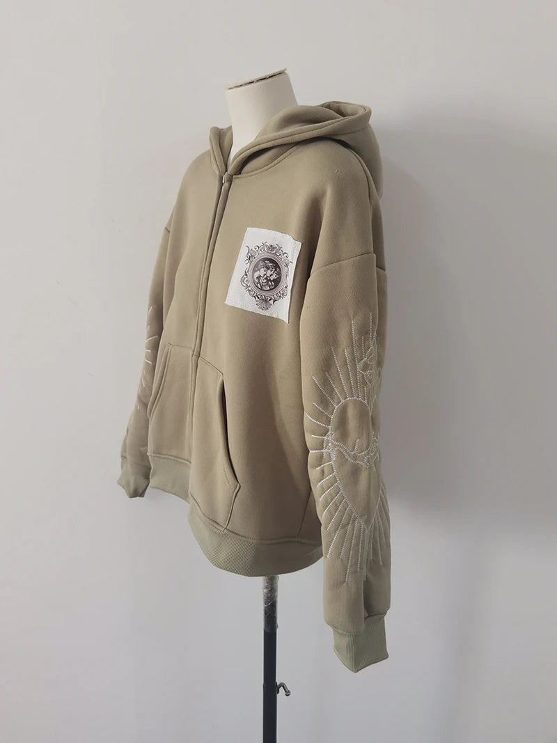 Korean Fashion Printed Short Hoodie – Versatile Zip-Up Cardigan Jacket for Men