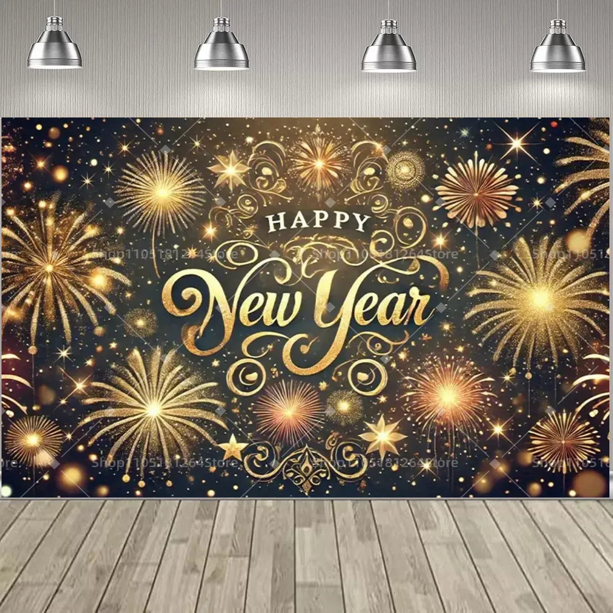 Black & Gold Happy New Year Party Decoration Banner – Festive Photo Backdrop for New Year & Holiday Celebrations