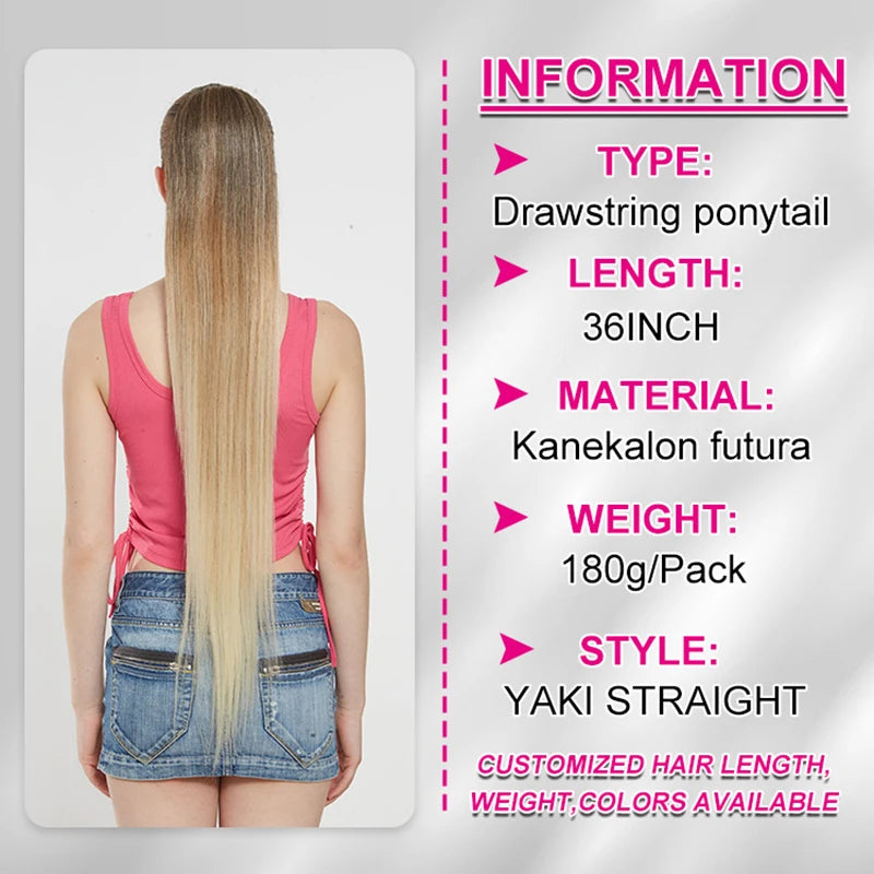 36-Inch Synthetic Drawstring Ponytail Hair Extension – Ombre Blonde, Women’s Hairpiece